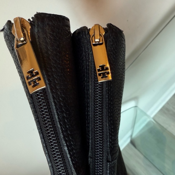 Tory Burch Black Textured Heeled Boots - Picture 12 of 16